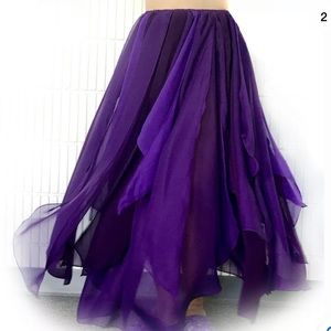 Ameynra Belly Dance Petal Skirt Purple Chiffon Elastic waist Size M New OOAK